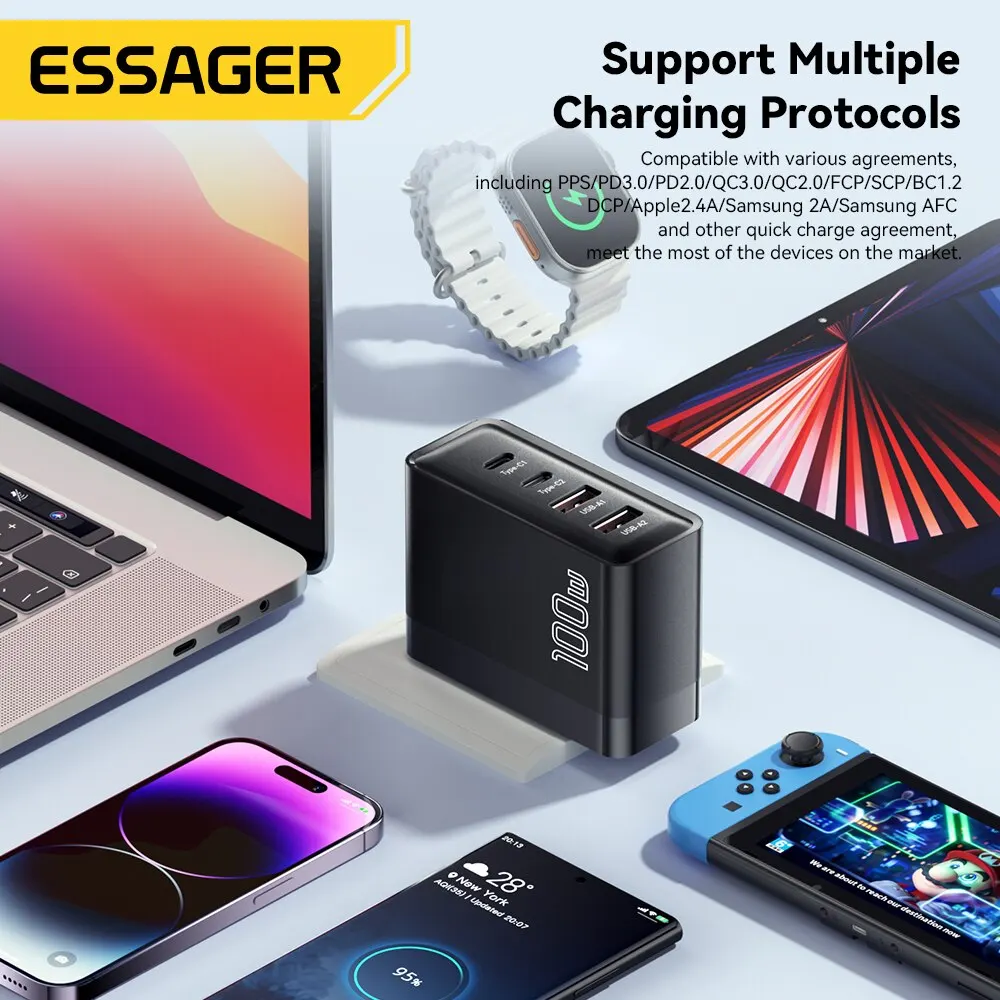 Essager 100W GaN USB Tipo C Carregador PD QC Carga Rápida 4.0 3.0 Tipo C Ricarica Rapida Por iPhone 14 13 12 Xiaomi Macbook - Image 2