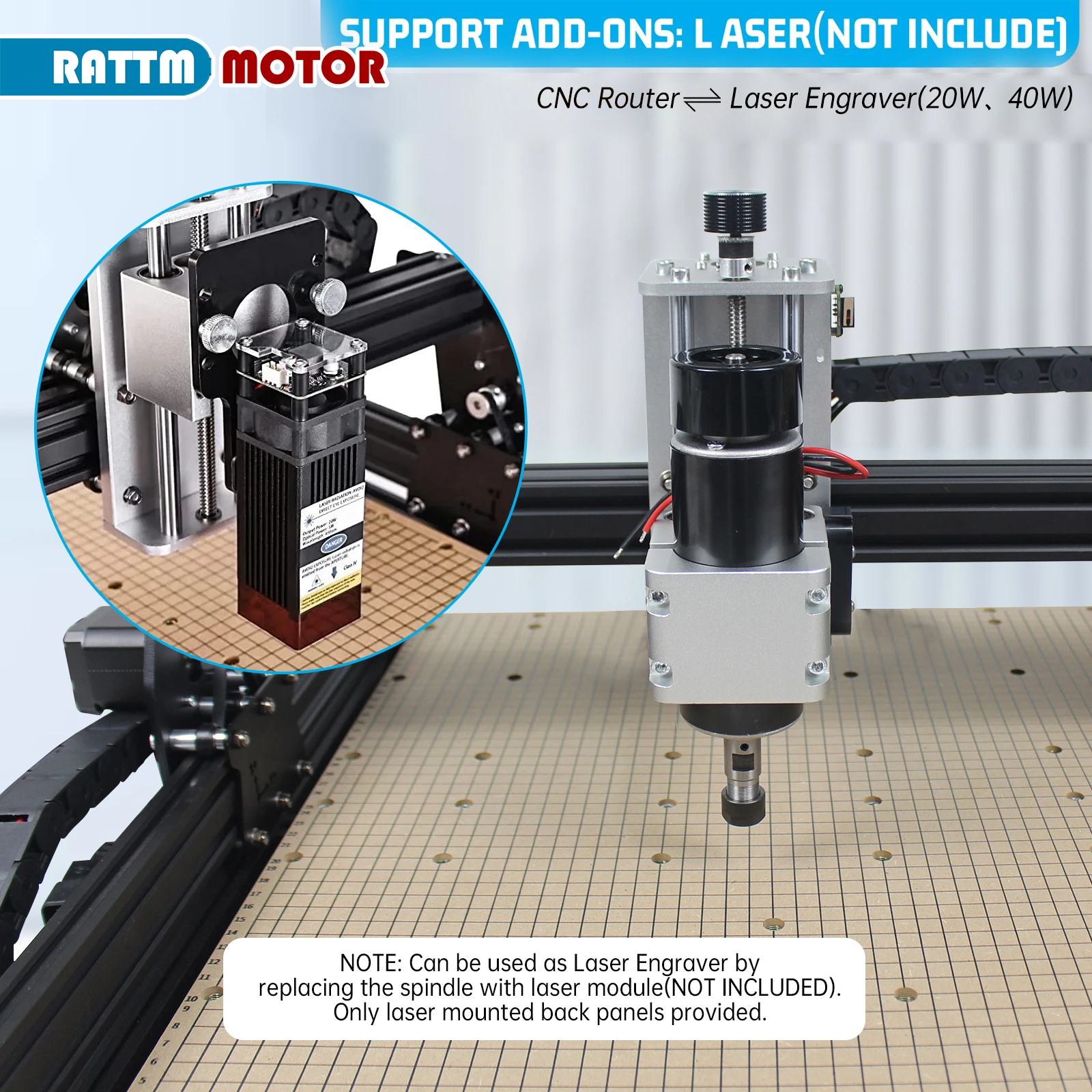 【EU/US/BR SHIP】CNC 4540 Plus 500W Máquina de corte de eixo MDF Mesa de trabalho Máquina de gravação de fresagem de metal 20W 40w Módulo laser - Image 3