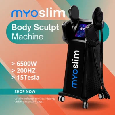 Máquina Profissional de Escultura Corporal RF MYOSLIM, Estimulador Muscular Elétrico EMS para Queima de Gordura e Emagrecimento, 15 Tes, 6500W, 5 Manípulos Neo