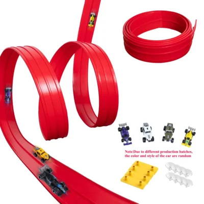 Pista de corrida flexível crianças brinquedos diy rampa de carro de corrida de pista dupla compatível 1/64th carros portátil roll up menino presente de natal