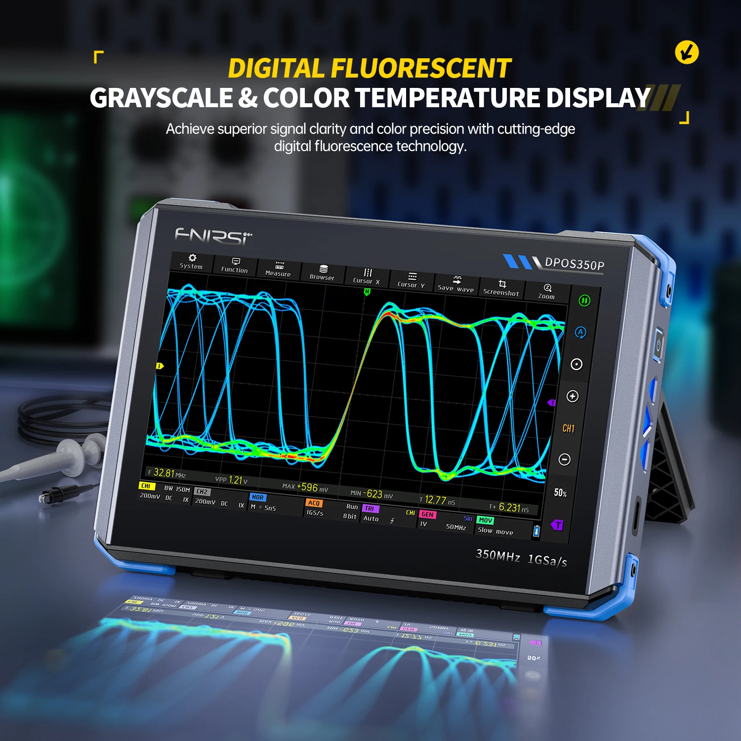 FNIRSI DPOS350P 4 em 1 Tablet Osciloscópio Digital 2CH 350MHz Gerador de Sinal, Analisador de Espectro, Analisador de Resposta de Frequência - Image 3