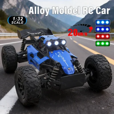 Carro RC Alloy 1:32 2,4 GHz com luzes LED, tração 2WD, controle remoto, veículo todo-o-terreno, brinquedos para meninos e meninas, presentes