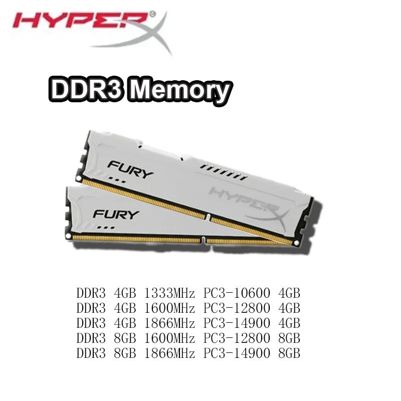 Memória DDR3 PC RAM Hyperx Branca 4GB 8GB 16GB 1333MHz 1600MHz 1866MHz PC3 12800 240pin DIMM 1.5V RAM