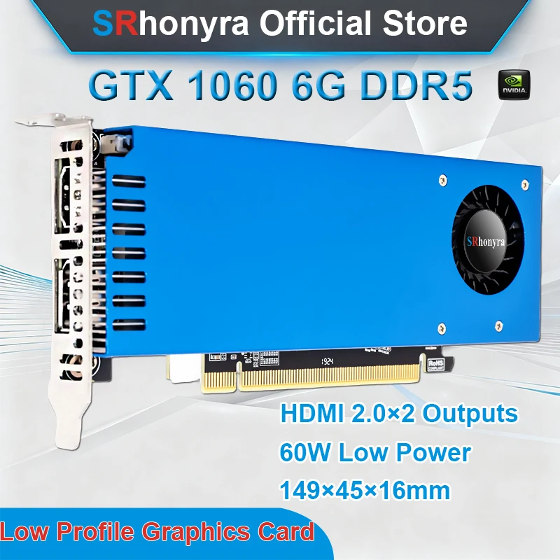 Placa Gráfica SRhonyra Geforce GTX 1060 3/6GB de Baixo Perfil, GDDR5 PCIe 3.0 X16 192 Bits SFF GPU com Duas Portas