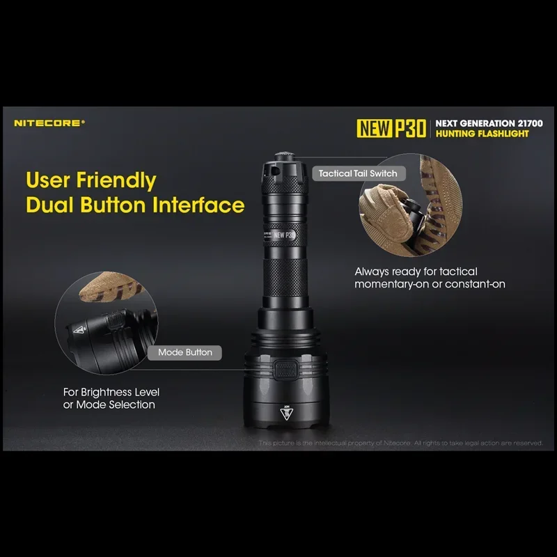 Nitecore nova lanterna p30 cree XP-L hi v3 led 1000 lúmen 8 modo de trabalho tocha feixe de luz de resgate ao ar livre distane 618m holofote - Image 6