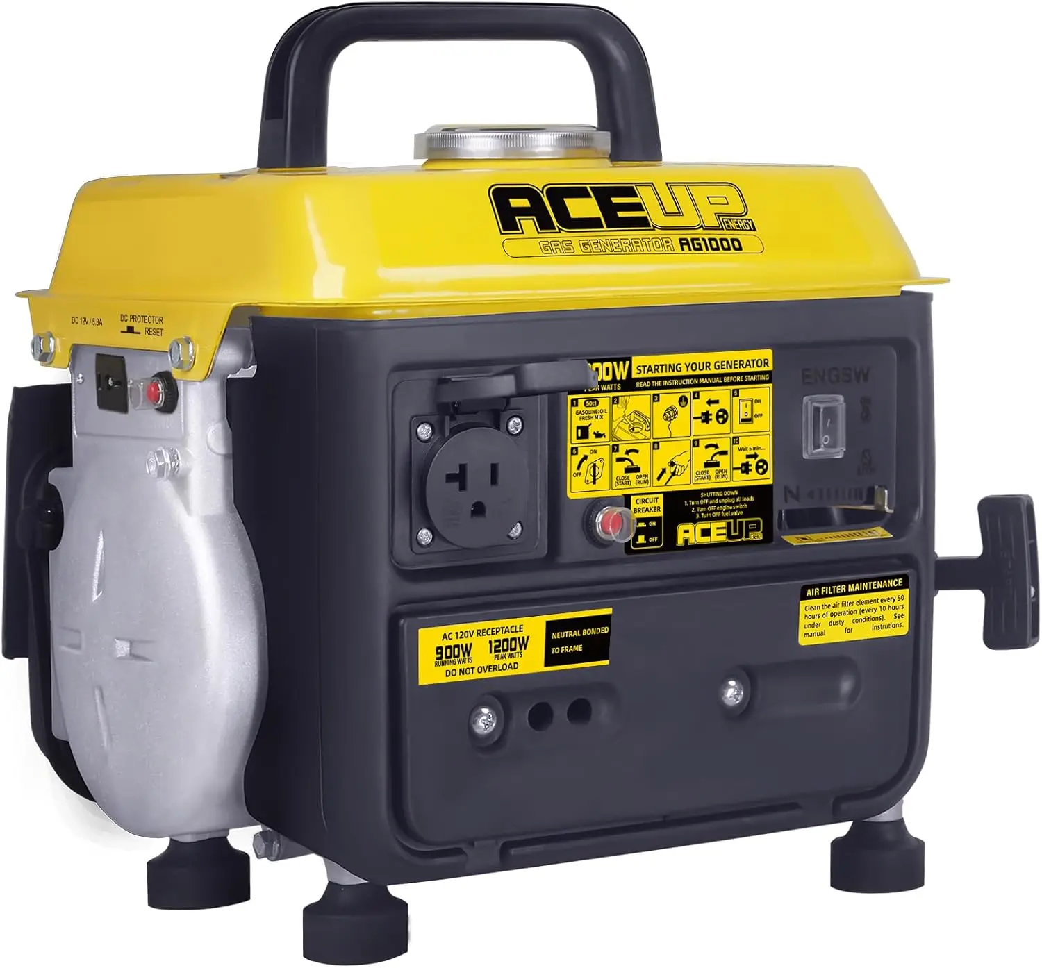 Gerador de gás portátil de 1200 W, ultraleve para camping e uso doméstico, compatível com EPA