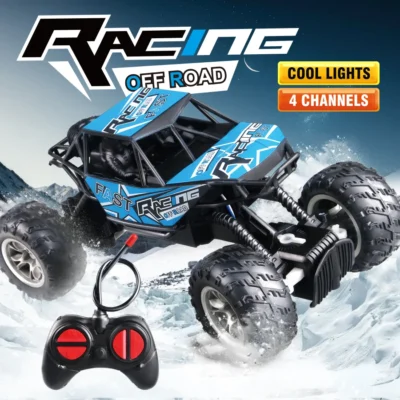 Carro de controle remoto de 4 rodas com luzes, pneus de borracha antiderrapantes, modelo de carro de brinquedo para crianças de escalada off-road ao ar livre