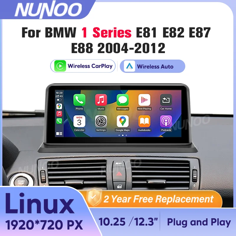 Para bmw série 1 e81 e82 e87 e88 2004-2012 ccc cic sem fio carplay android auto carro multimídia player linux 1920*720 tela