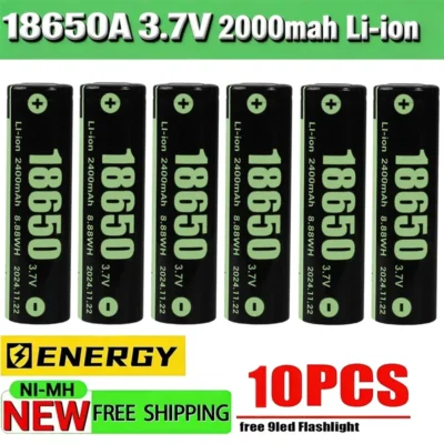 100% novo original de alta qualidade 18650 2000mah/1000mah 3.7v bateria recarregável de íon de lítio com presente 9led mini lanterna