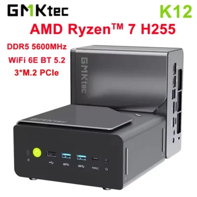 GMKtec NcuBox K12 MINI PC Ryzen 7 H255 DDR5 5600Mhz (até 64GB) PCIe4.0 Nvme SSD WIFI6E BT5.2 8K HD Mini PC Computador para jogos diy