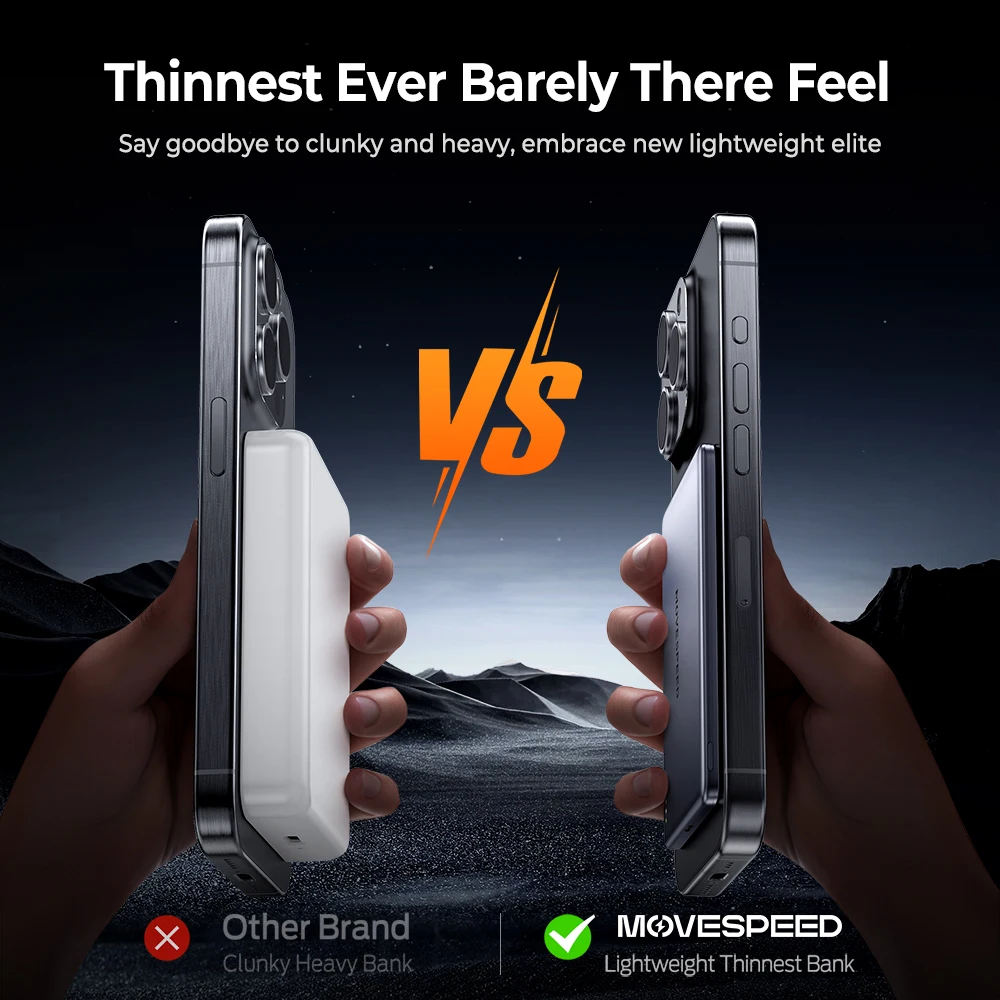 Bateria Externa Magnética MOVESPEED 10000mAh Slim Sem Fio para MagSafe Powerbank para iPhone 16 15 14 13 Samsung 24 - Image 2