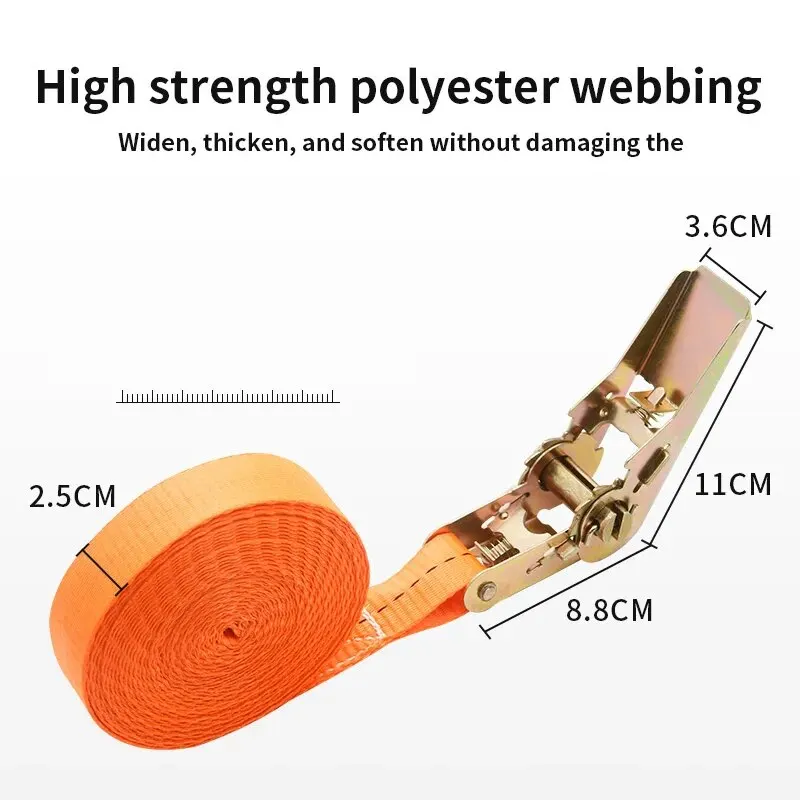 Correias de carga de amarração com fivela de metal resistente para carro e caminhão - cinto de catraca forte para transporte seguro de bagagem e carga - Image 2