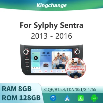 Rádio Multimídia para Carro Kingchange Android 14 9" 2 Din para Nissan Sylphy Sentra 12 B17 2013-2017 Carplay Auto Wifi GPS 360 BT DSP