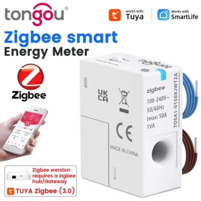 Medidor de energia inteligente Zigbee Tuya 1-50A, monitor de energia em tempo real, funciona com assistente doméstico/vida inteligente, trilho DIN TONGOU
