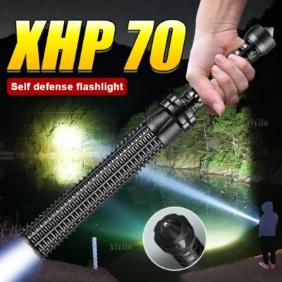Lanterna de taco de beisebol xhp70, mais nova poderosa, focalizável, com zoom, super brilhante, autodefesa, maça, luz tática, tocha de emergência