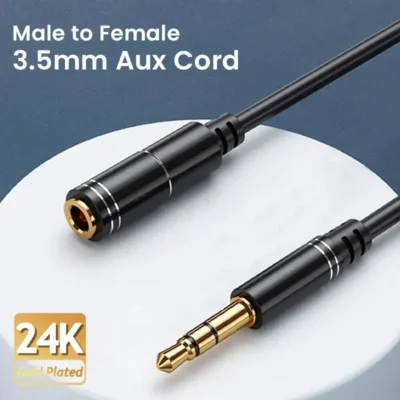NIERBO 3,5mm Cabo de Extensão Para Auscultadores Cabo Aux Banhado A Ouro Cabo Áudio Estéreo Jack Macho para Fêmea TRS 1m 5m