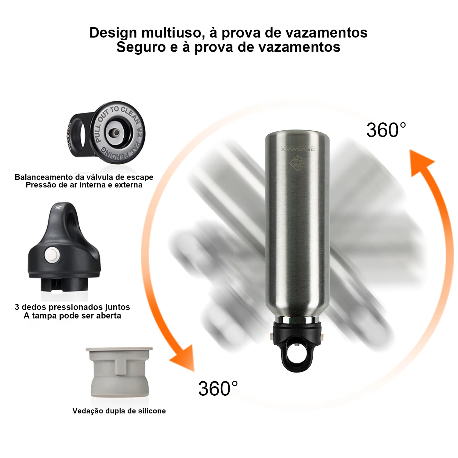 REVOMAX Garrafa Térmica de Agua Vácuo Aço Inoxidável,Sem Parafuso Abertura Com Uma Mão, 950ml - Image 4