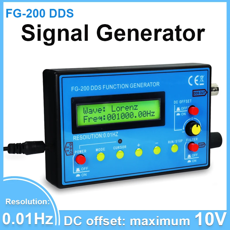 Gerador de Sinal DDS FG-200 0.01Hz-500KHz Módulo Ajustável de Gerador de Sinal Formas de Onda Senoidal+Quadrada+Triangular+Dente de Serra
