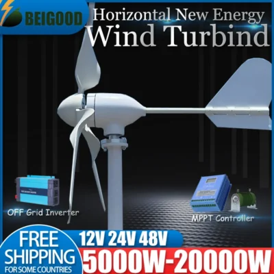 Gerador de turbina eólica 5kw, potência 3 lâminas 12v 24v 48v com controlador de carga mppt/híbrido, motor pequeno fora da rede, uso doméstico