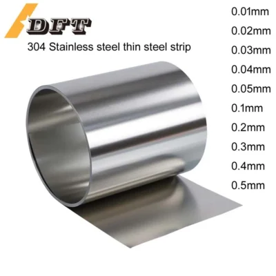 Fita de aço inoxidável 304 de 1 metro, bobina de aço, espessura de 0,01 0,02 0,05 0,1 0,2 0,3 0,4 0,5 mm
