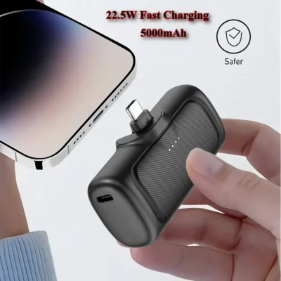 Carregador Portátil Mini 22.5W com Carregamento Rápido, 5000mAh, Modo de Energia Dupla USB-C, Compatibilidade Universal, Power Bank USB Tipo-C