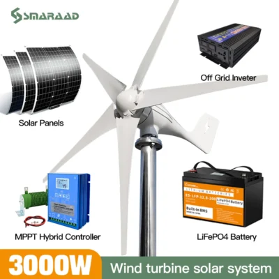 Gerador Turbie Eólico com Controlador MPPT, 3000W, 12V, 24V, 48V, PV, Painel Solar, Sistema Off Grid, Energia Livre, 220V para Casa