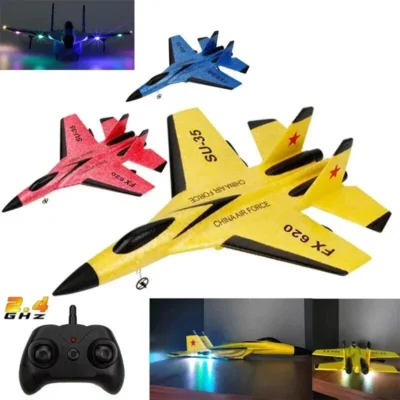 Su35 rc avião fx620 fx820 2.4g controle remoto modelo voador planador avião com luzes led aeronaves brinquedos de espuma para crianças presentes