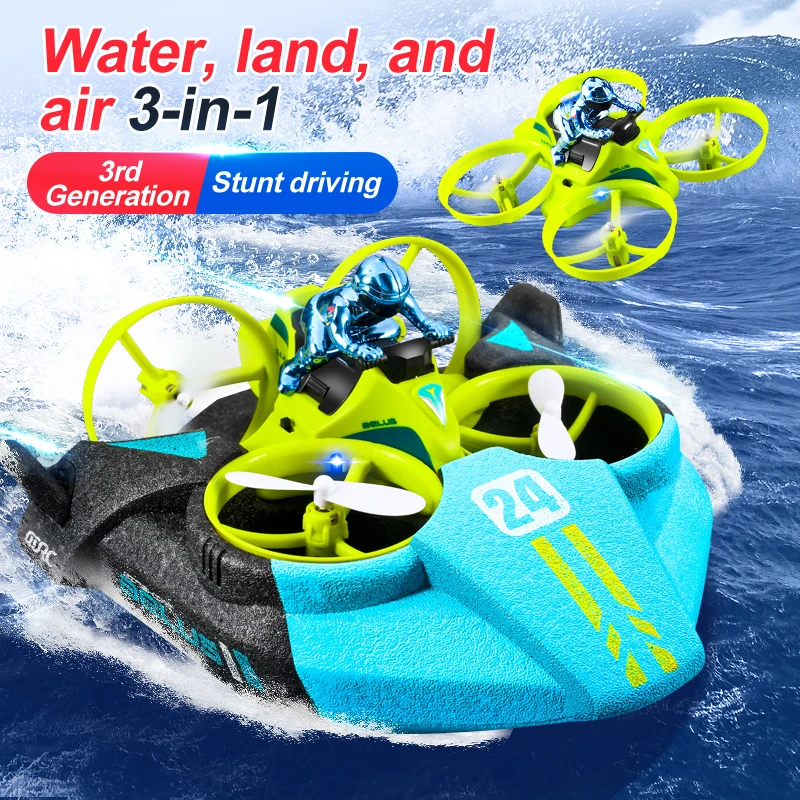 4drc mini drone rc altitude hold modo sem cabeça 3 em 1 mar terra voo aéreo 2.4g controle remoto quadcopter barco rc helicóptero brinquedos - Image 5