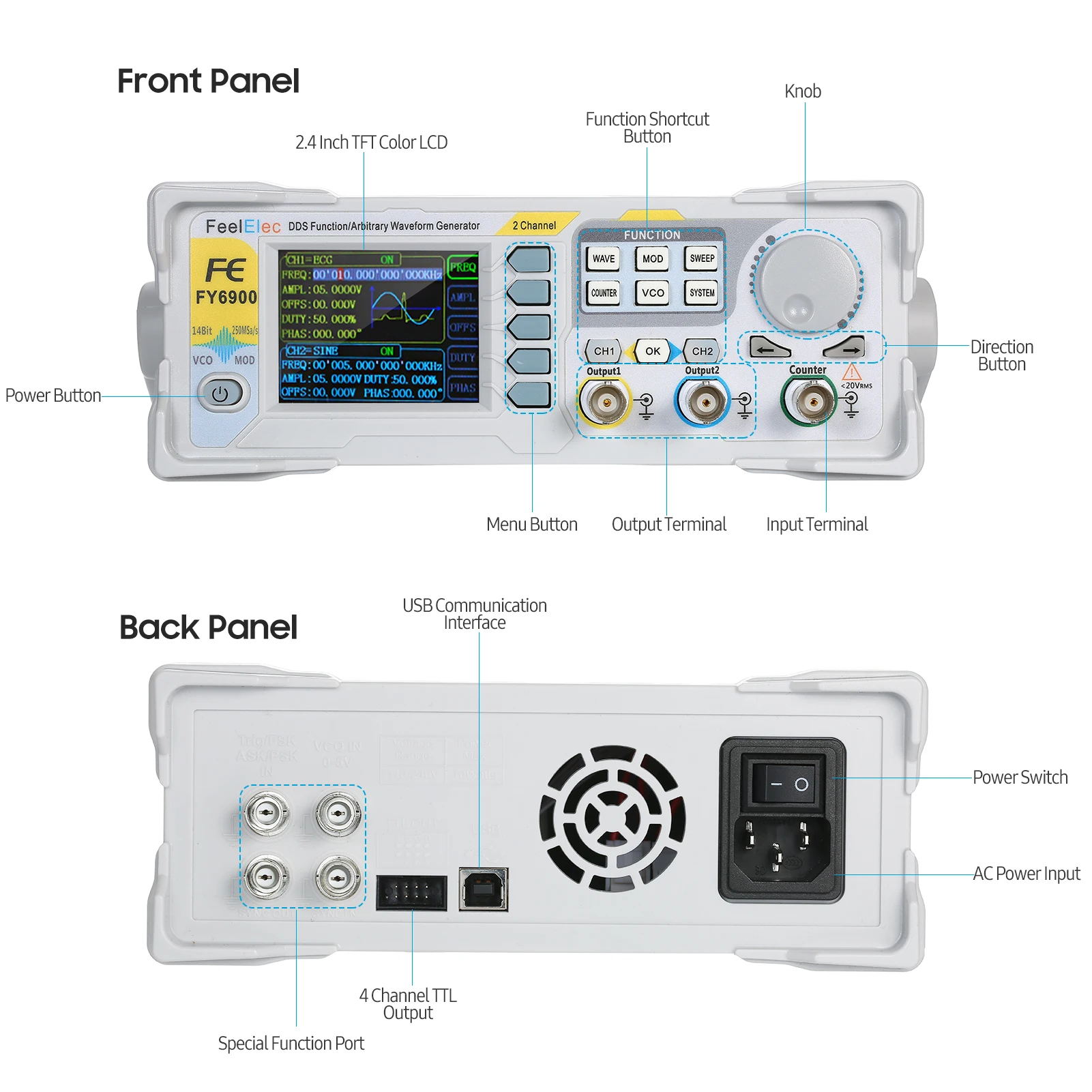 FY6900-100M Digital DDS Signal Generator, Dual-Channel, Signal Fonte Frequency Meter, arbitrária Waveform Generator, pulso - Image 6