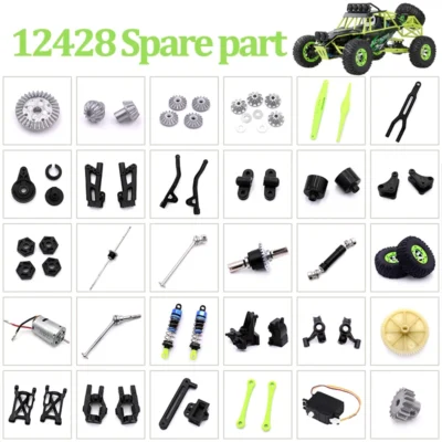 WLtoys 12428 Peças sobressalentes Braço oscilante, copo de direção, haste de tração, eixo de acionamento, engrenagem, diferencial, servo, motor, amortecedor, pneu