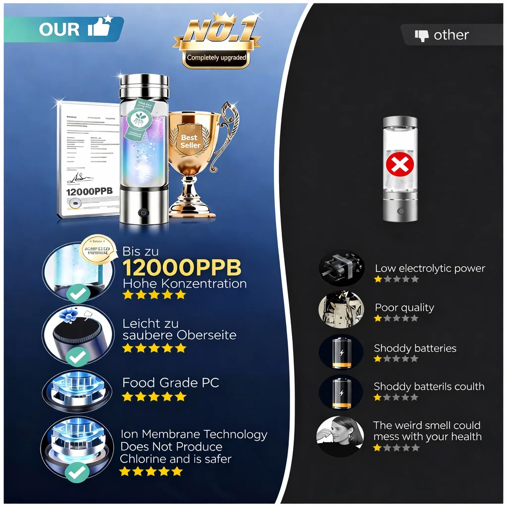 Garrafa Portátil de Água Hidrogenada 12000PPB Gerador de Água Rica em Hidrogênio Recarregável SPE PEM Copo de Água Hidrogenada USB para Viagem - Image 6