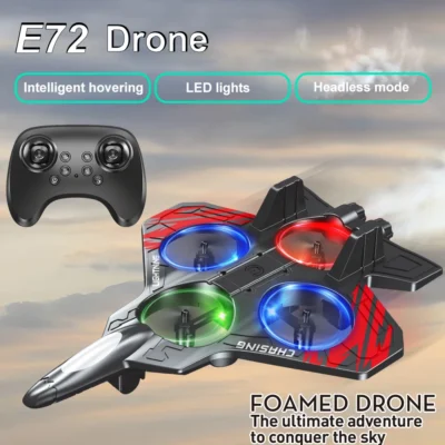 E72 dublê de aeronaves de espuma de alto desempenho inteligente altura fixa pairar 360 ° virar brinquedo de combate com controle remoto de luzes LED UAV