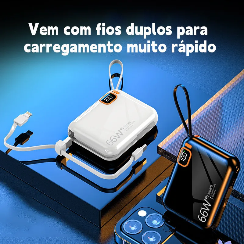Power Bank 12000mAh Compacto com Carregamento Rápido e Cabo Integrado, Duas Saídas USB para Celular, Ideal para Viagem - Image 4