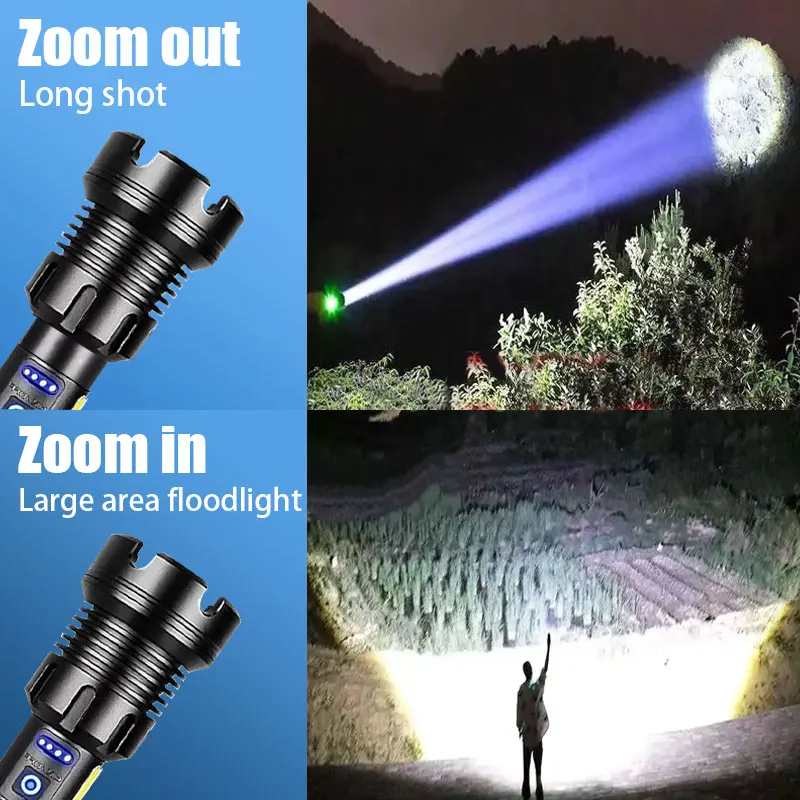 Lanternas LED de alta potência XHP390 Alto lúmen 1000000 Lanterna tática militar de luz forte recarregável para acampamento ao ar livre - Image 2