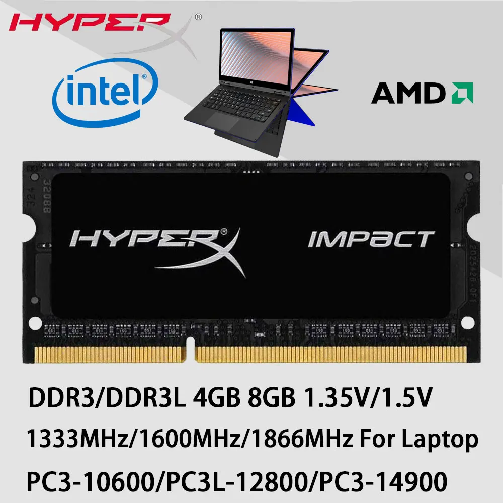 Memória HyperX DDR3 DDR3L RAM para Laptop 4GB 8GB 1600MHz 1866MHz 1333 SODIMM Memória 260Pin PC4-21300 19200 25600 NB RAMs