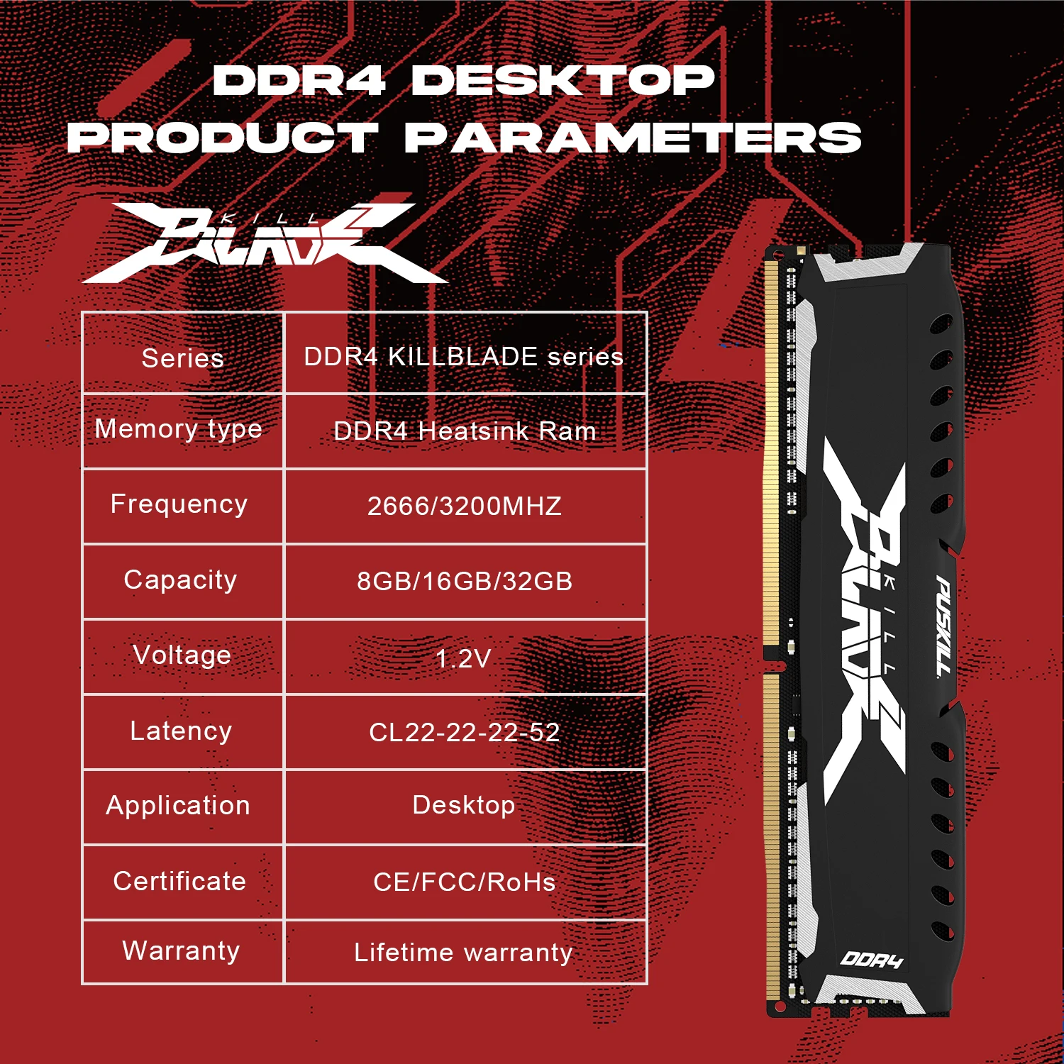 PUSKILL Memória RAM DDR4 16GB 8GB 1.2V 3200MHz 2666MHz Computador de mesa UDIMM Colete de resfriamento Memória Memoria - Image 3