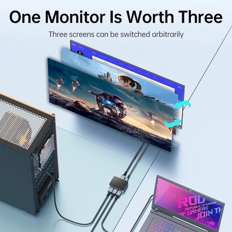 8k displayport switcher 3 em 1 saída bidirecional dp 1.4 divisor 8k @ 60hz 4k @ 144hz 48gbps display porta conversor adaptador hub - Image 6