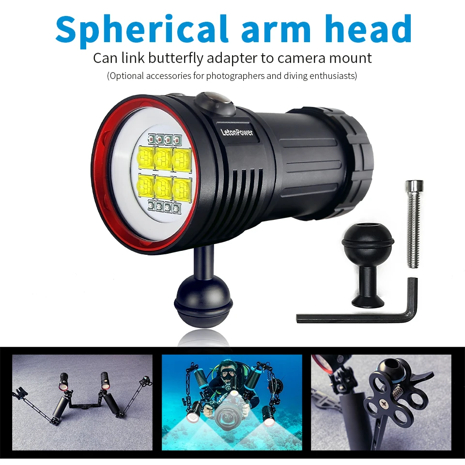 Letonpower-Lanterna de Mergulho Impermeável, Iluminação Subaquática, Tocha para Fotografia, Luz de Vídeo, 22800Lumens, 100m - Image 4