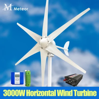 Gerador de Energia de Turbina Eólica, 3kW, 12V, 24V, 48V, Saída 220V, 230V, 240V, Sistema Off Grid, Com Sistema de Carregador MPPT, Kit Completo