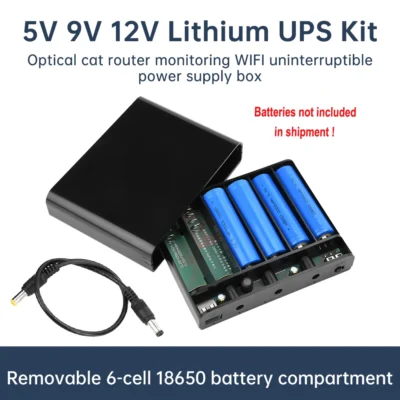 Dc ups 5v 9v 12v saída 6x18650 bateria fonte de alimentação ininterrupta diy caixa banco de potência para casa roteador celular tablet modem