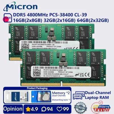 Memória RAM SODIMM Micron DDR5 16GB 32GB 64GB 4800 dual channel para laptop