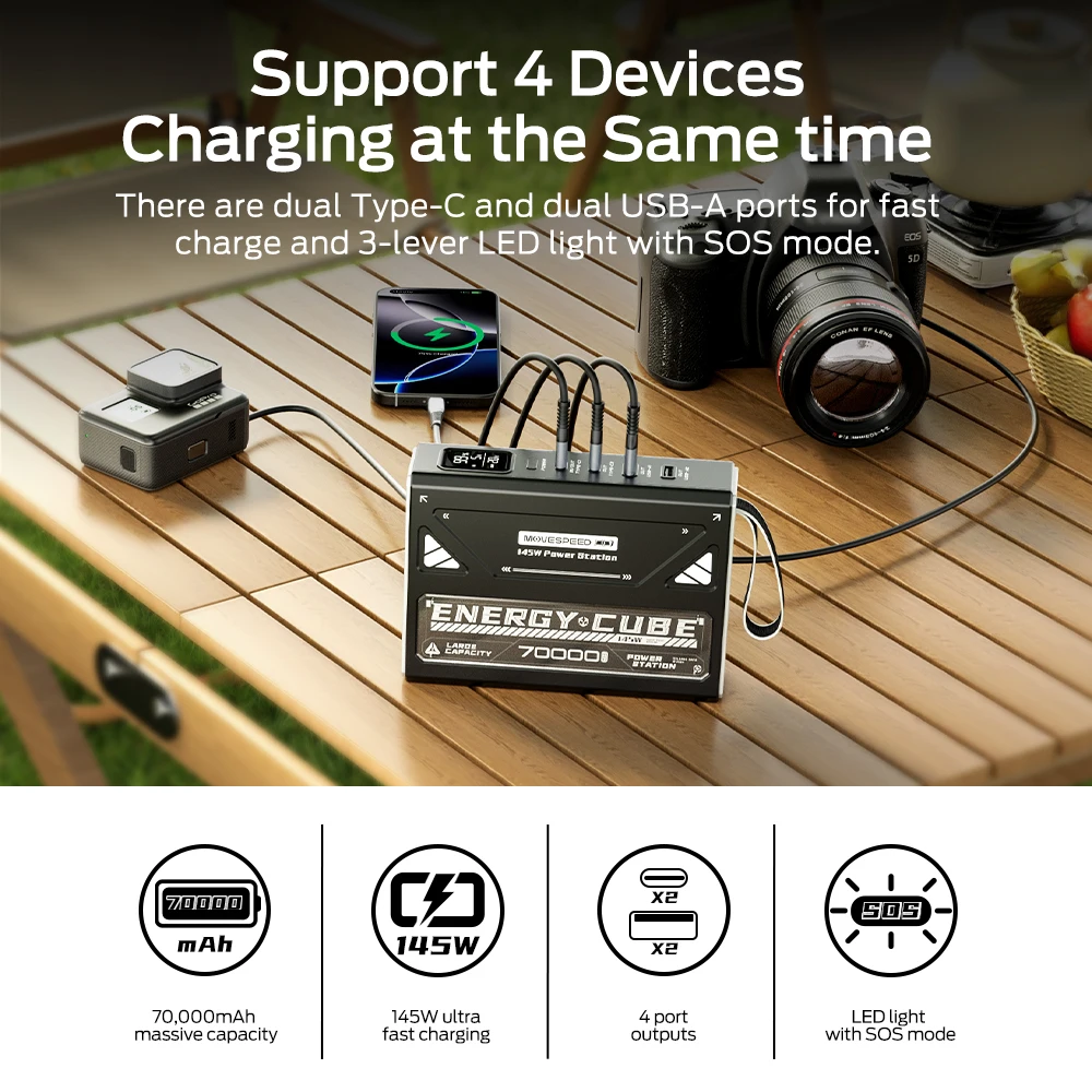 Movespeed z70pro power bank 70000mah 140w pd estação de energia de bateria externa de carga rápida com lanterna para laptop acampamento ao ar livre - Image 4