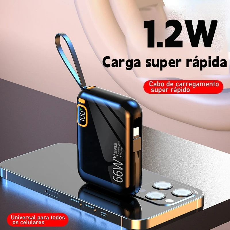Power Bank 12000mAh Compacto com Carregamento Rápido e Cabo Integrado, Duas Saídas USB para Celular, Ideal para Viagem - Image 2