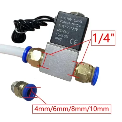 Válvula solenóide normalmente fechada de 1/4 ", dc 12v 24v, bobina de posição pneumática, liga elétrica interna ac 110v 220v para ar, água e óleo