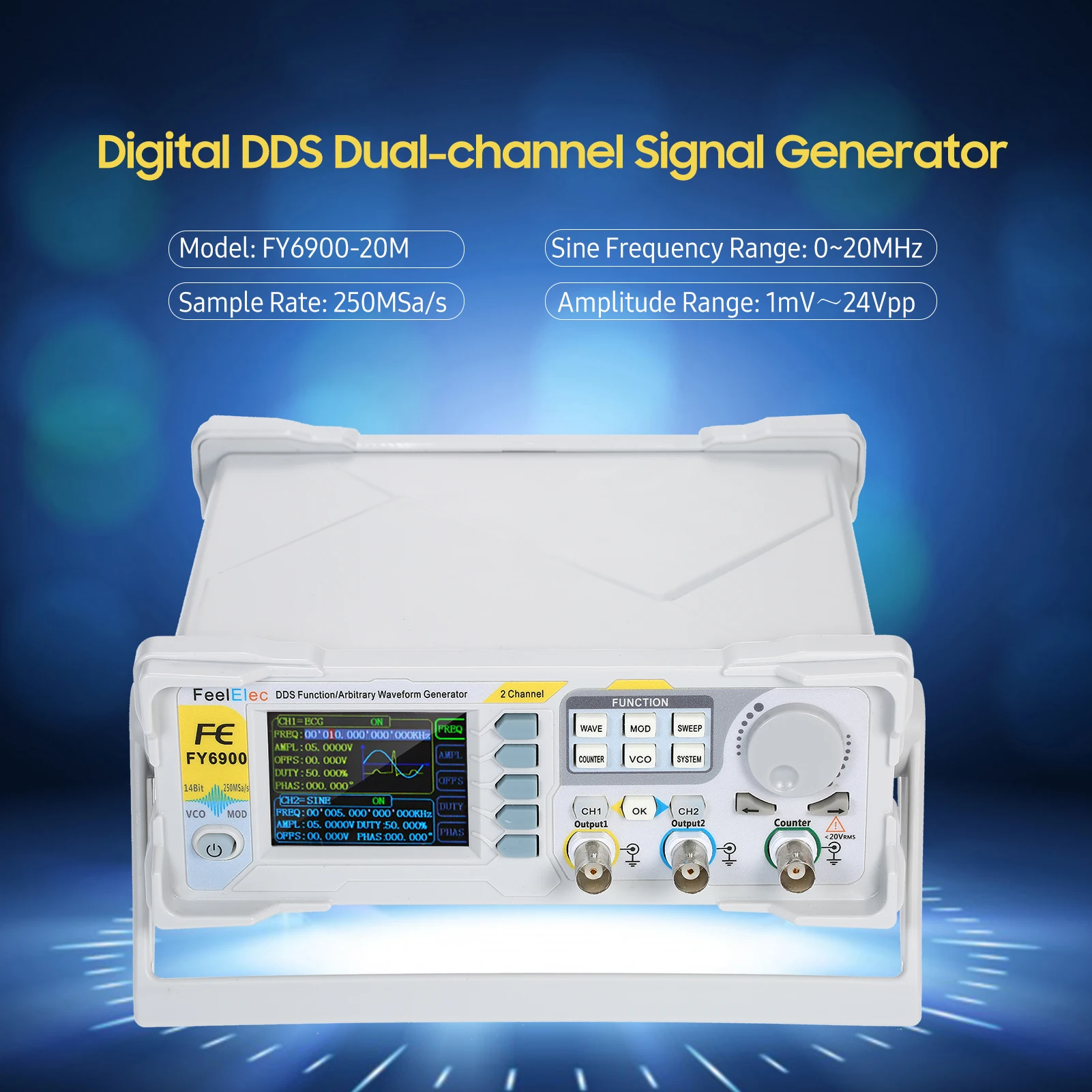 FY6900-100M Digital DDS Signal Generator, Dual-Channel, Signal Fonte Frequency Meter, arbitrária Waveform Generator, pulso - Image 2