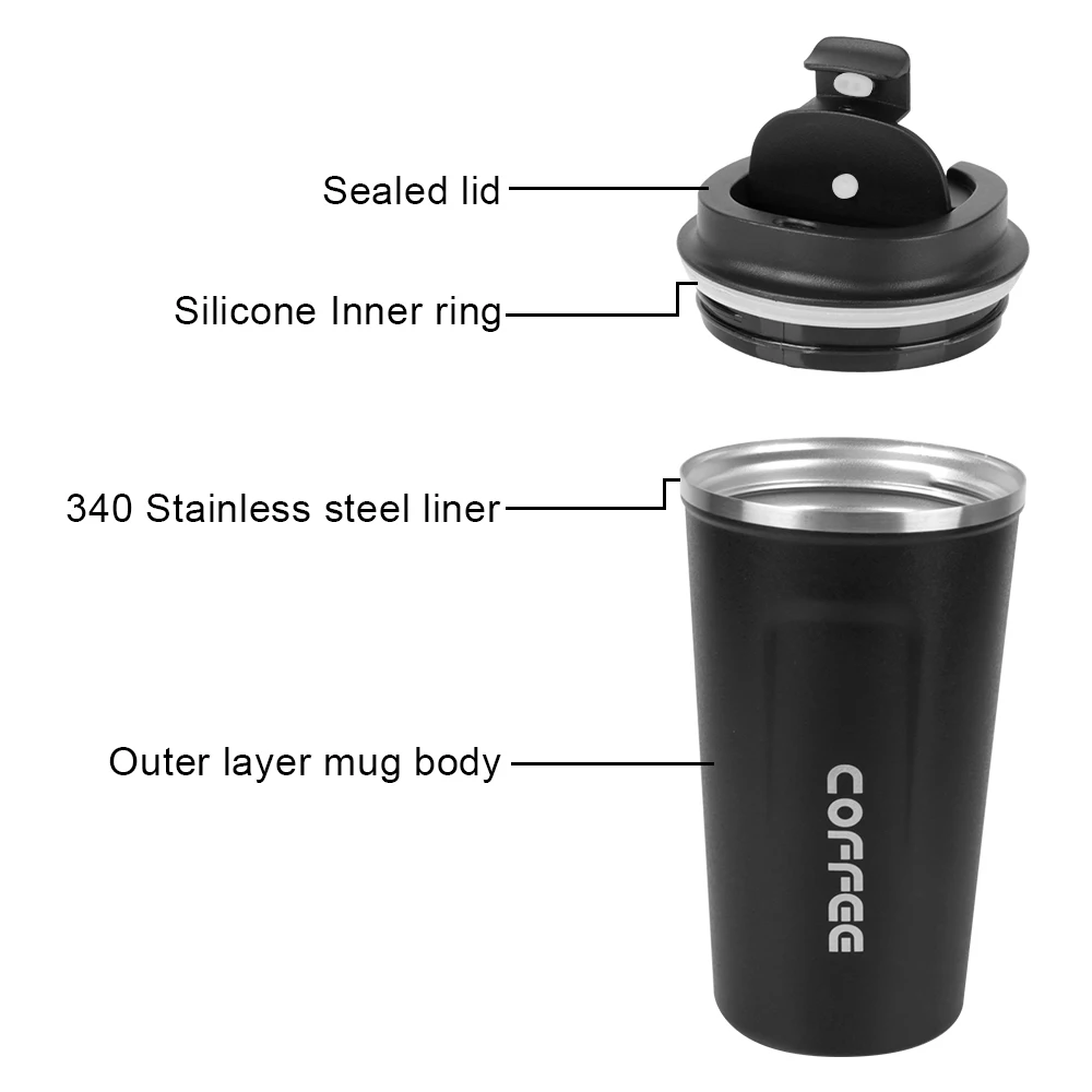 Caneca térmica para café, caneca térmica para carro, 380/510ml, à prova de vazamento, copo térmico de viagem para chá, água, café, aço inoxidável duplo - Image 3