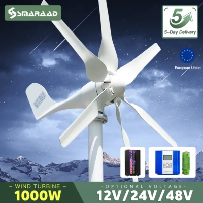 Gerador Eólico Horizontal de 1000W 1kW 12V 24V 48V, Dinamo Magnético de Energia Livre, Potência Forte, Saída Inversora 220V para Uso Doméstico