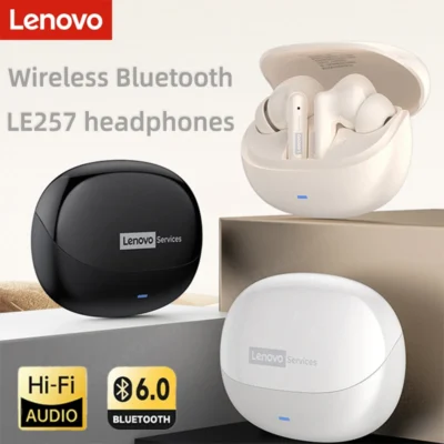  Fones de Ouvido Sem Fio Lenovo LE257 TWS Bluetooth 6.0 com Som HiFi, Redução de Ruído ENC, Headset para Jogos e Esportes com Microfone