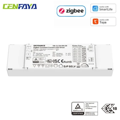 Driver LED CENFAYA 12W ZigBee 3.0 com Controle Inteligente por Voz Alexa via App TUYA, Dimmer de Corrente Constante 150-500mA, Fonte de Alimentação Regulável
