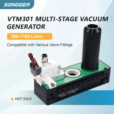 Gerador de Vácuo Multiestágio VTM301 Bomba de Vácuo Pneumática Alta Sucção Alta Vazão Pressão Negativa até -94KPA com Interruptor para Equipamentos de Automação Industrial